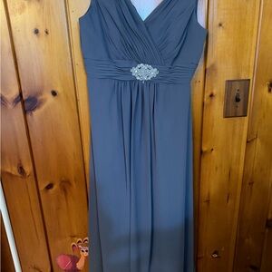 Christina Wu Charcoal Maxi Dress with Embellished Waist